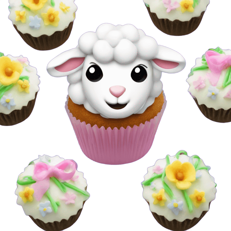 beautifully decorated Easter lamb cupcake emoji