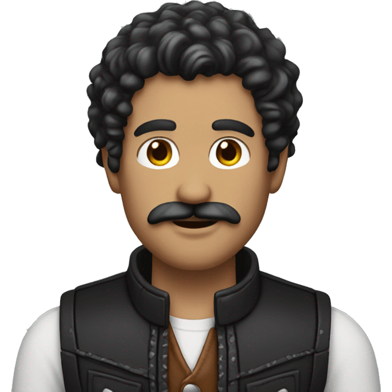 Man with black hair, large curly mustache and leather vest.  emoji