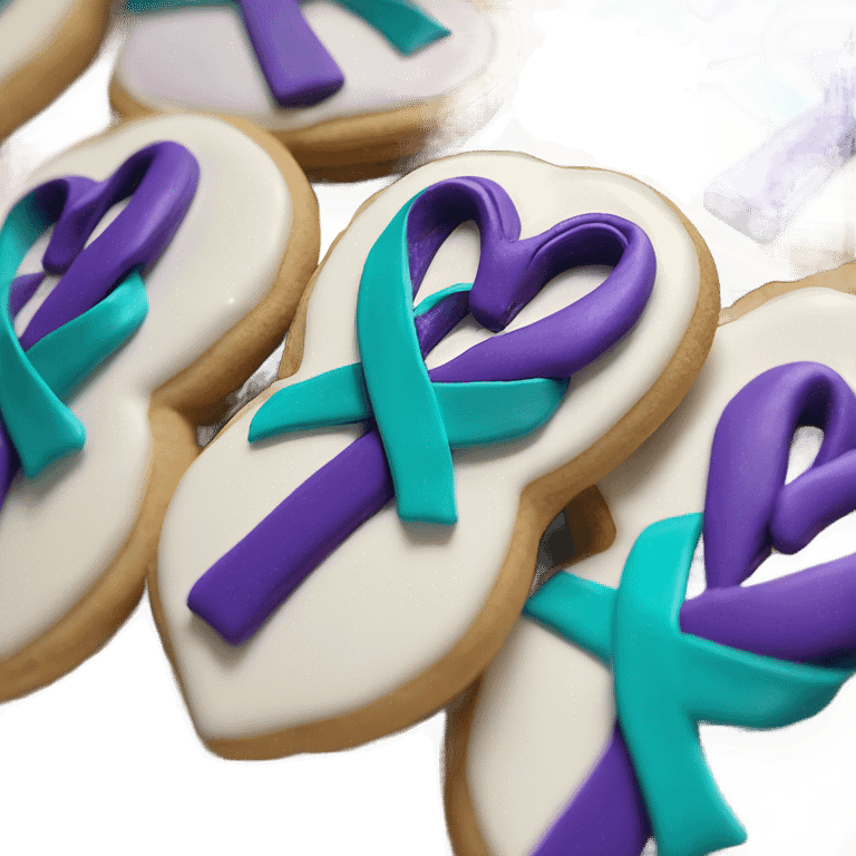 Purple teal Suicide awareness ribbon, cookie heart emoji