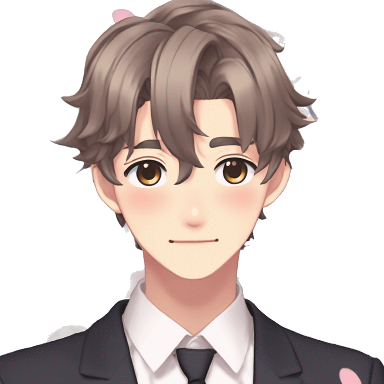 Gorgeous romantic hot attractive anime style modern gentlemanly anime shojo guy with pretty hair and flower petals and blushing face aesthetic trending style  pastelcore cottagecore kawaiicore emoji