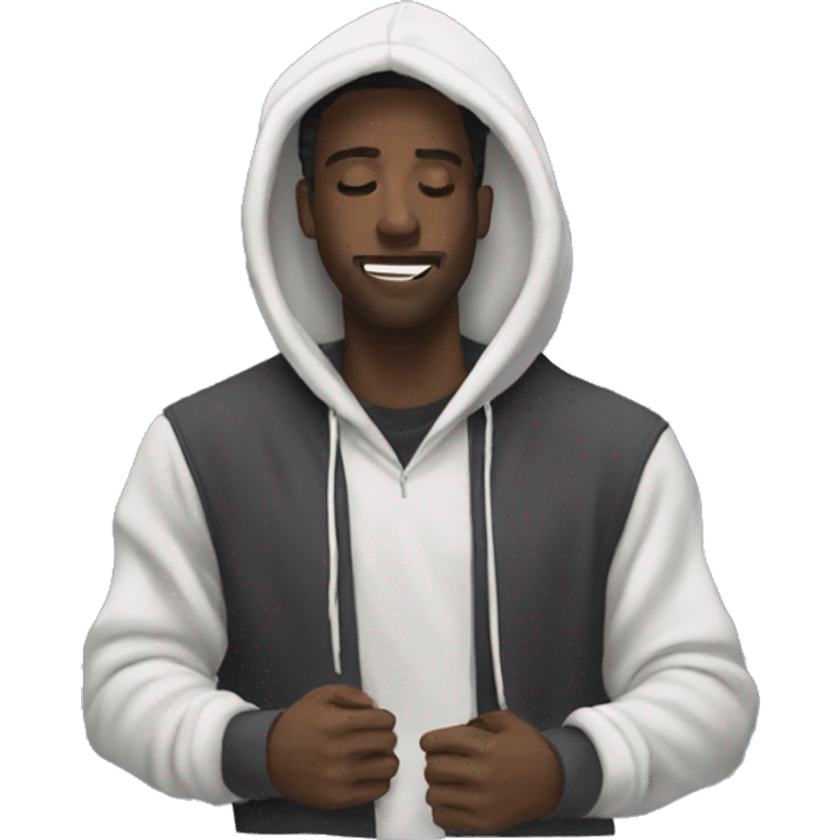 Man with hoodie on floating to beautiful music aesthetic emoji