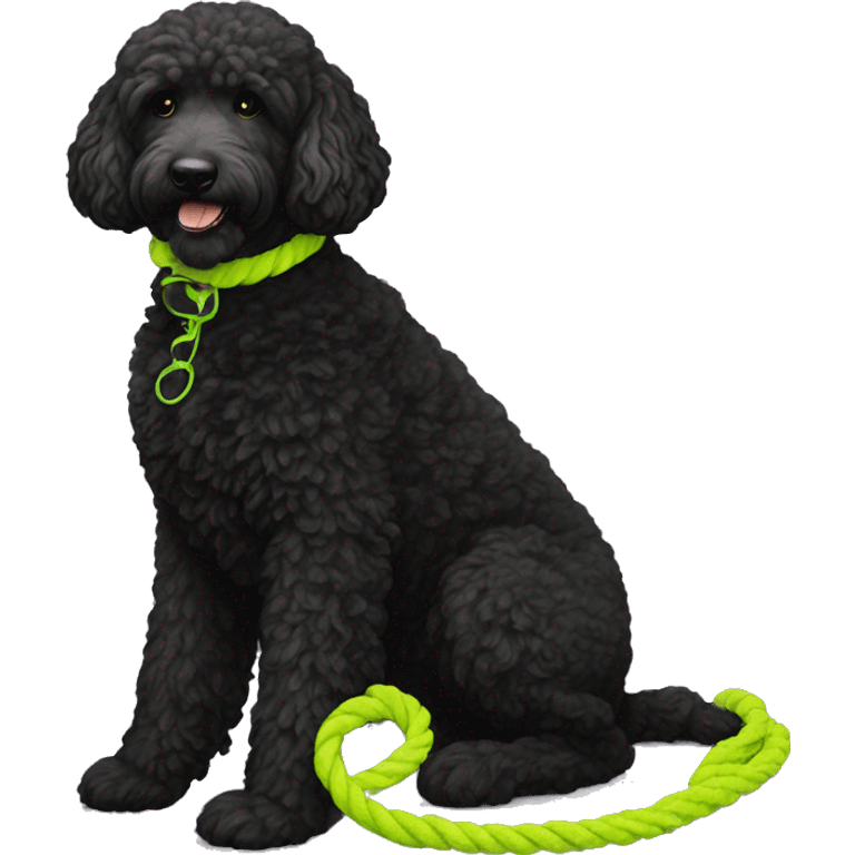 black standard groodle with neon yellow rope collar emoji