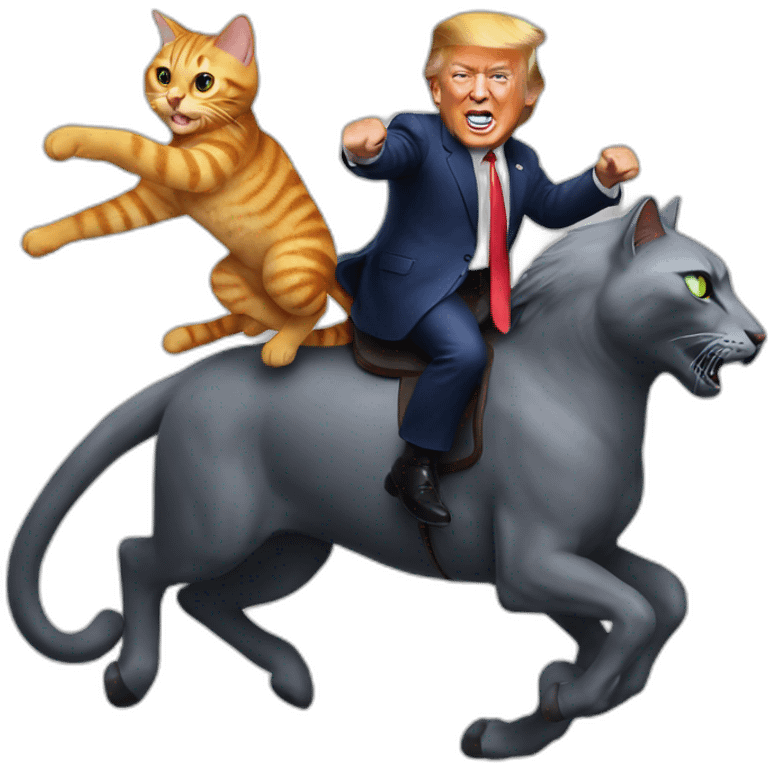 Trump riding a crazy cat emoji