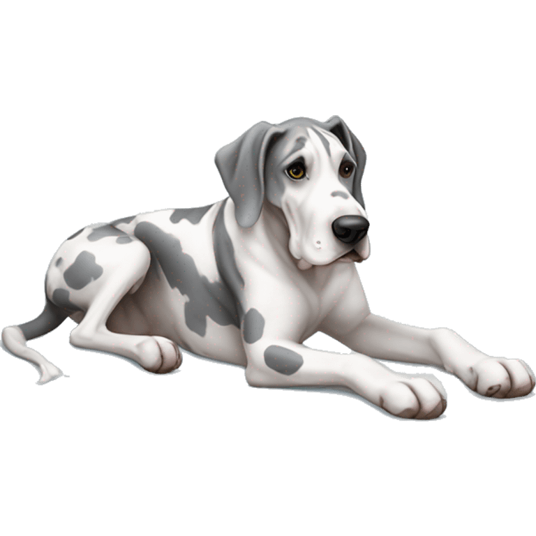 Gray and white harlequin Great Dane rolling over emoji