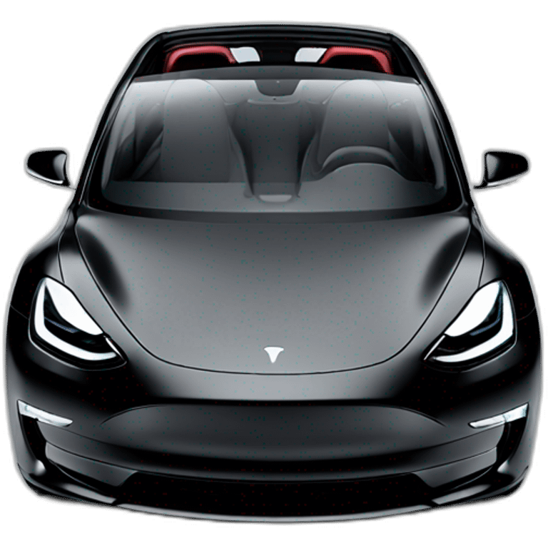 Hyper realistic, open top, black, Tesla Model 3, front view emoji