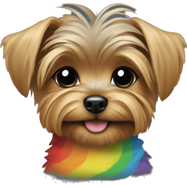 Yorkshire Terrier puppy in a rainbow T-shirt emoji