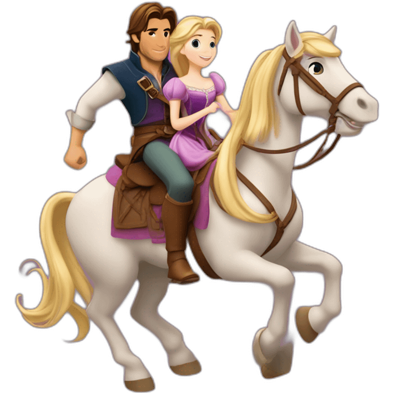 Rapunzel and Flynn Rider, riding on a horse emoji