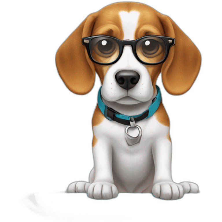 Beagle avec des lunettes de soleil sur une planche de surf  emoji