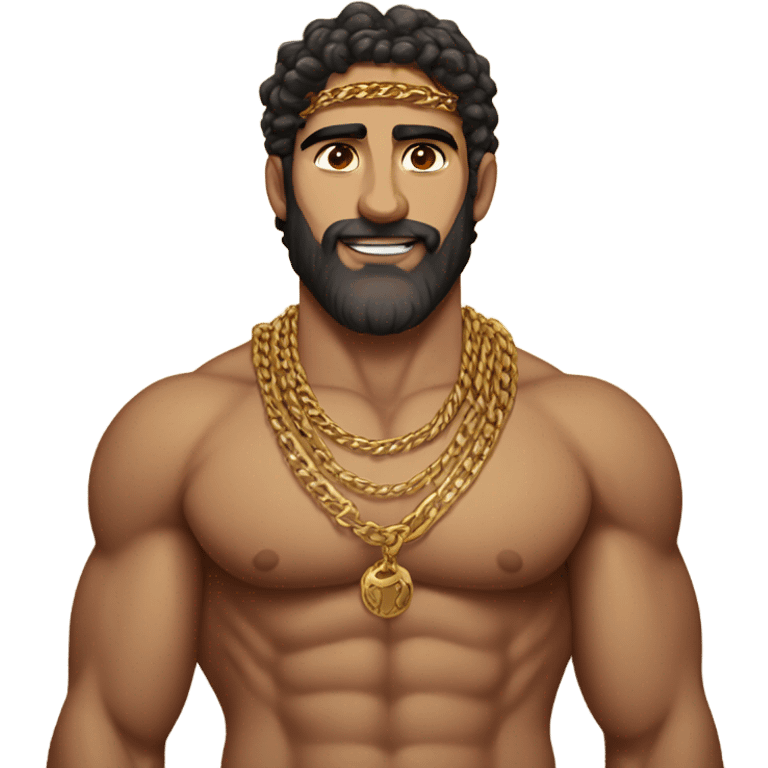 super buff muscles armenian guy with hairy chest and lots of gold jewelry  emoji