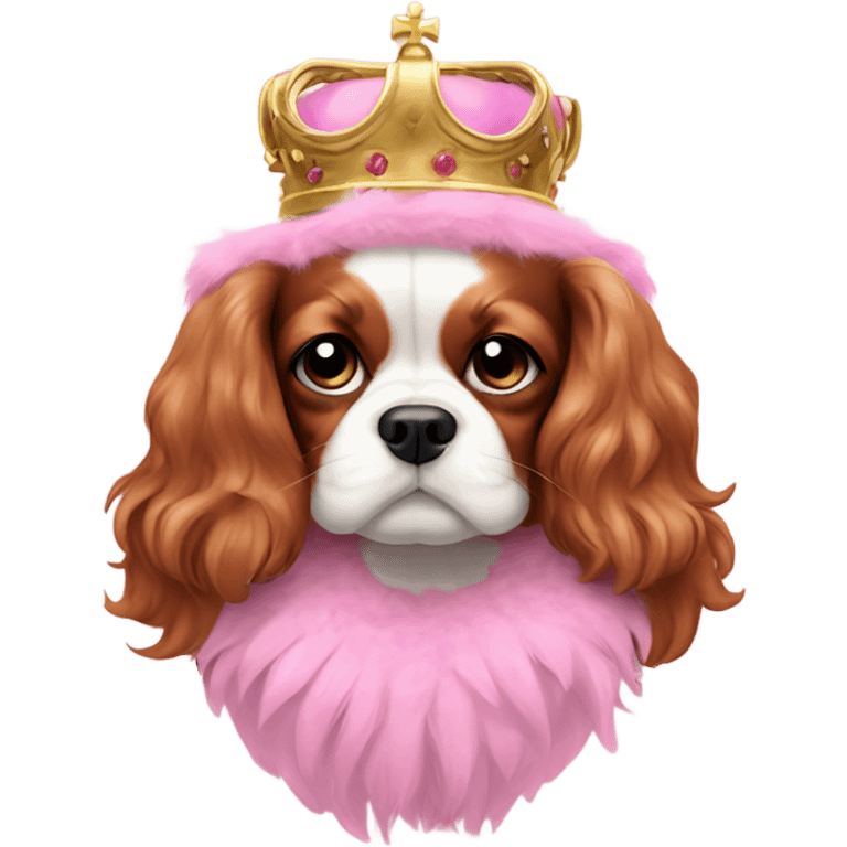 King Charles cavalier in pink boa emoji