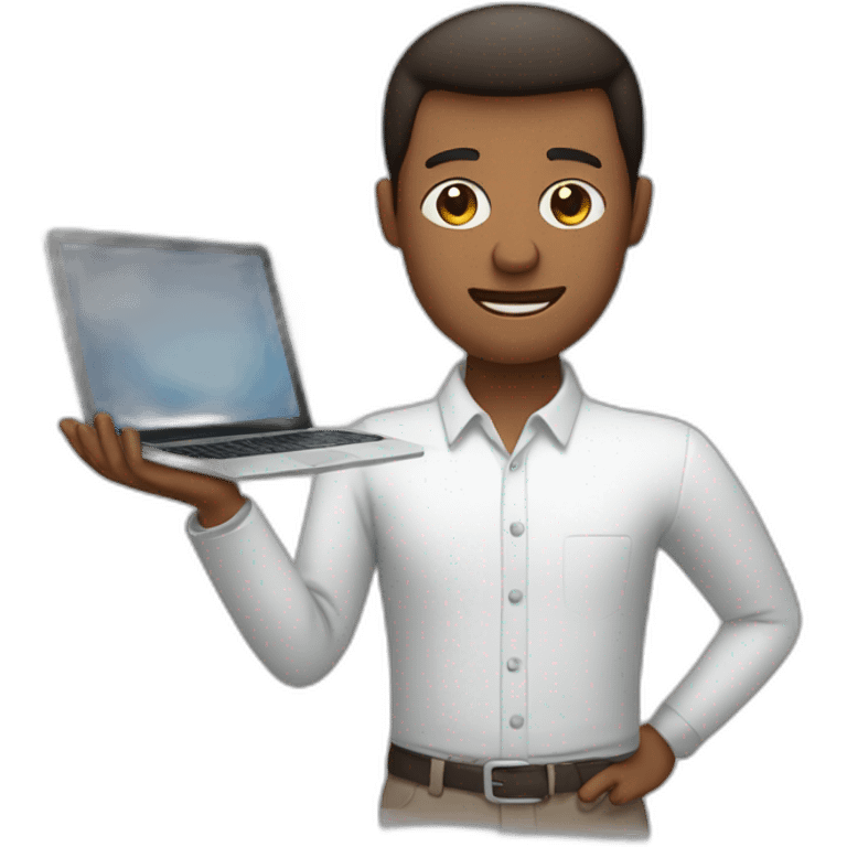 a person with your computer and your iphone in the hands emoji