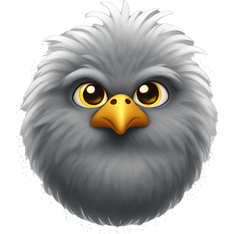 One grey fluffy ninja chicken with golden eyes emoji