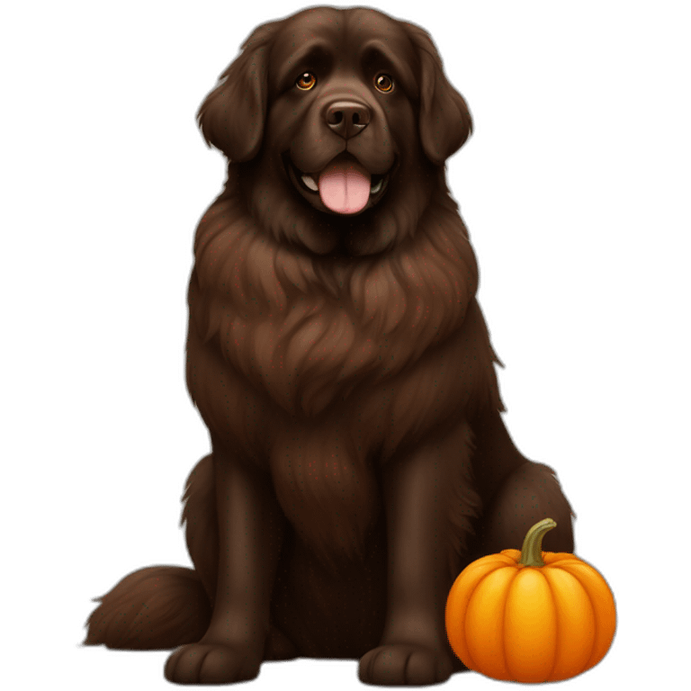 brown newfoundland dog with a pumpkin emoji