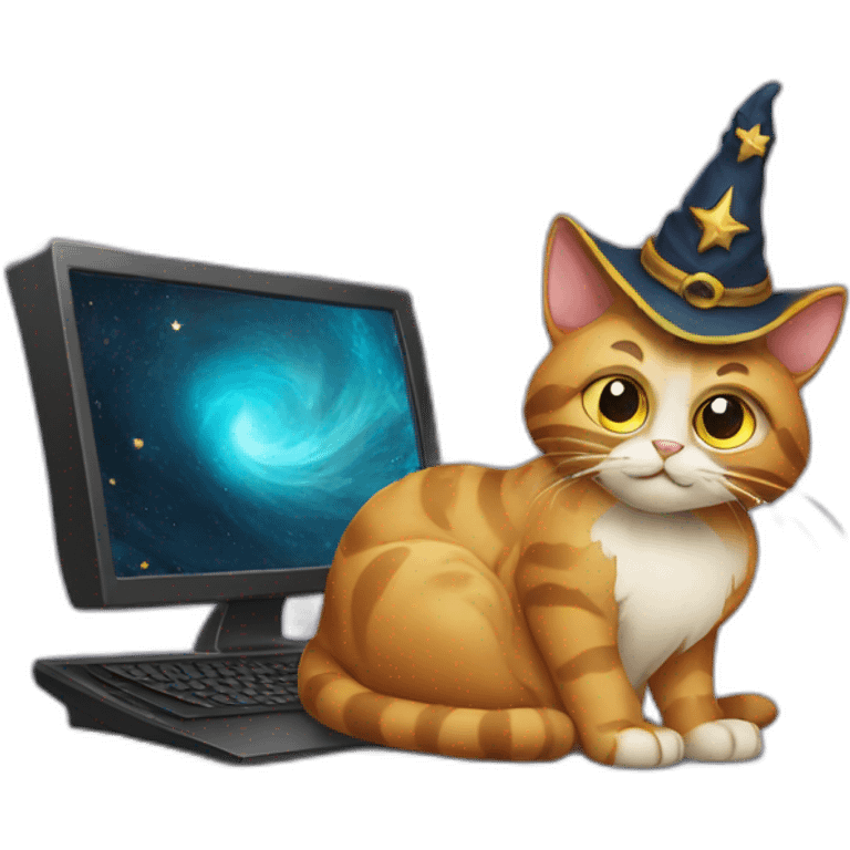 cat wizard next to computer emoji