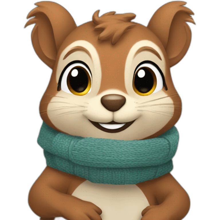 squirrel wearing scarf in winter and saying "Buenos Días!" emoji