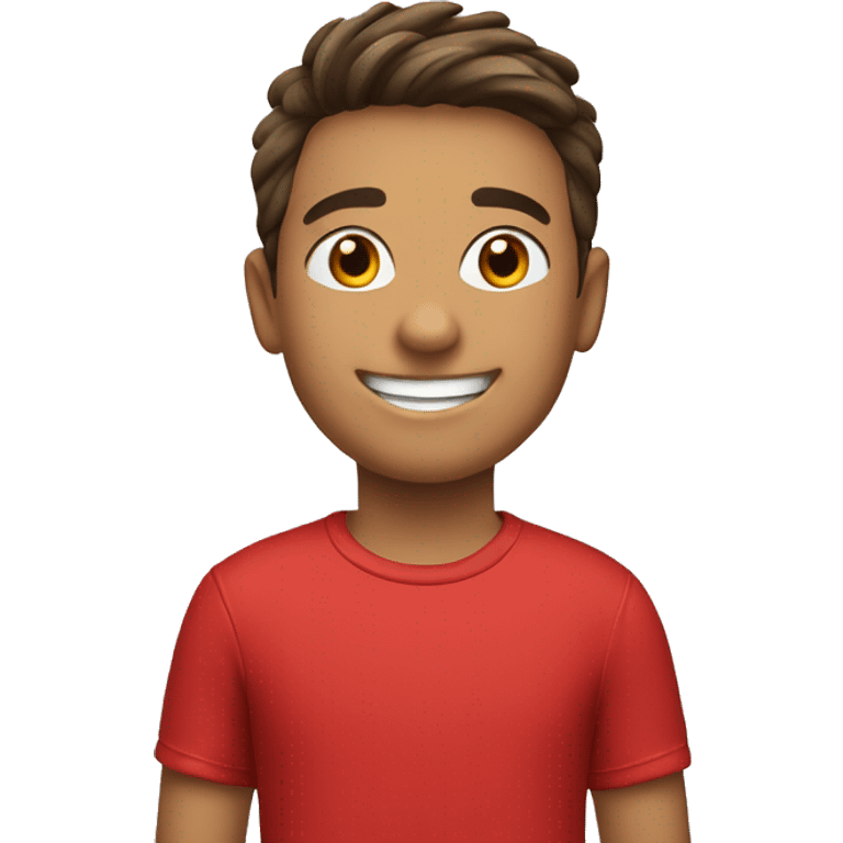 smiling boy in red shirt with skis emoji