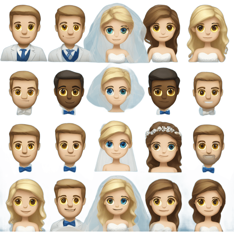 Groom with brown hair and bread bride with blonde hair and blue eyes emoji