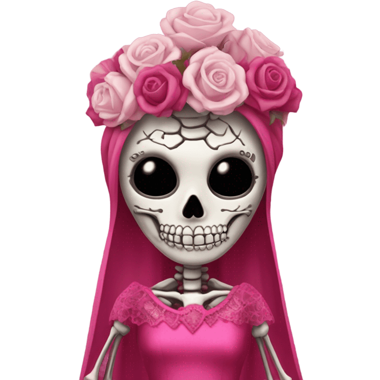 Skeleton wearing hot pink vintage wedding dress to impress emoji