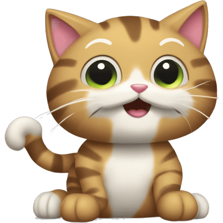 Cheeky tabby cat pawing at a toy, its fluffy tail flicking with excitement, ready for some fun and games.” emoji