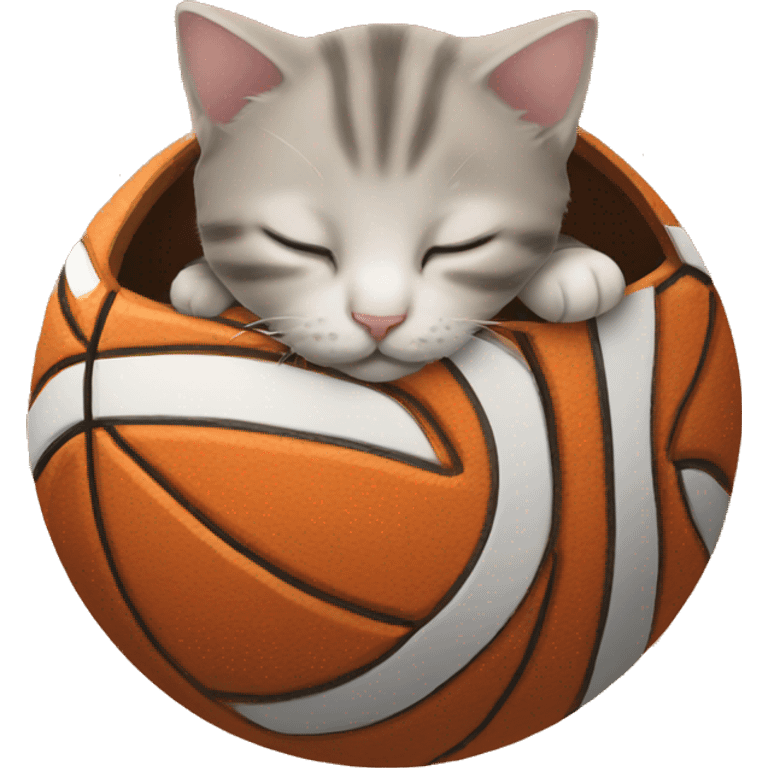 kitten sleeping in a basketball emoji