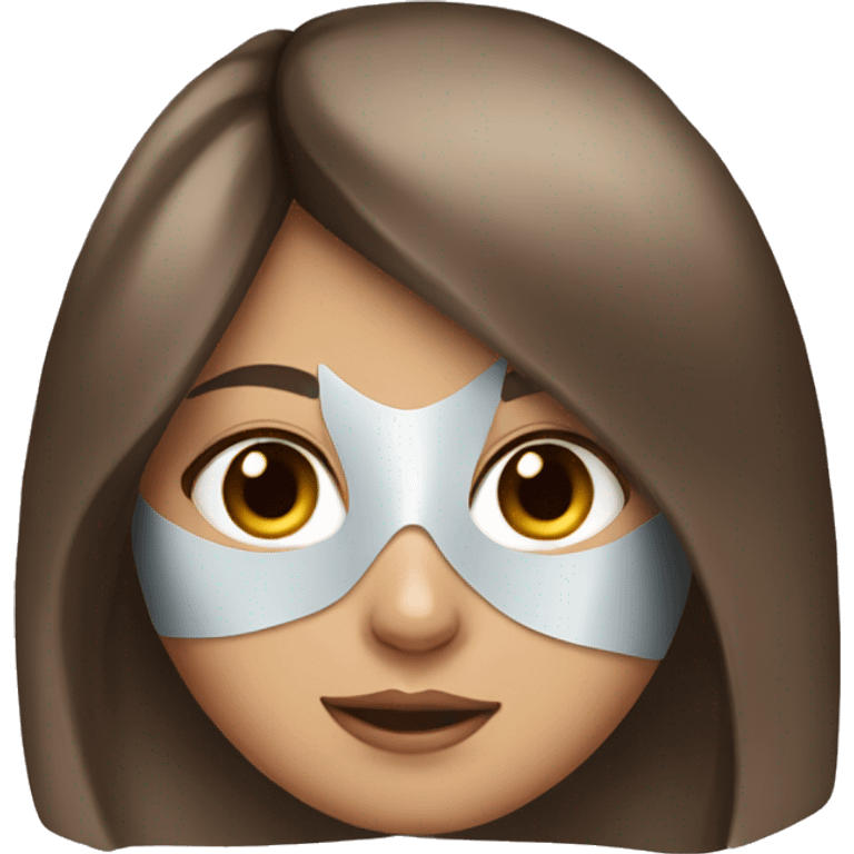 Girl with brown eyes and hair wearing a cat mask emoji