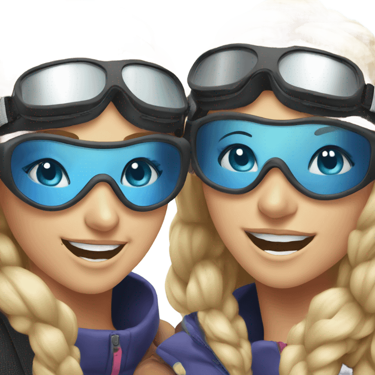 two extremely happy white girl friends with ski goggles on emoji