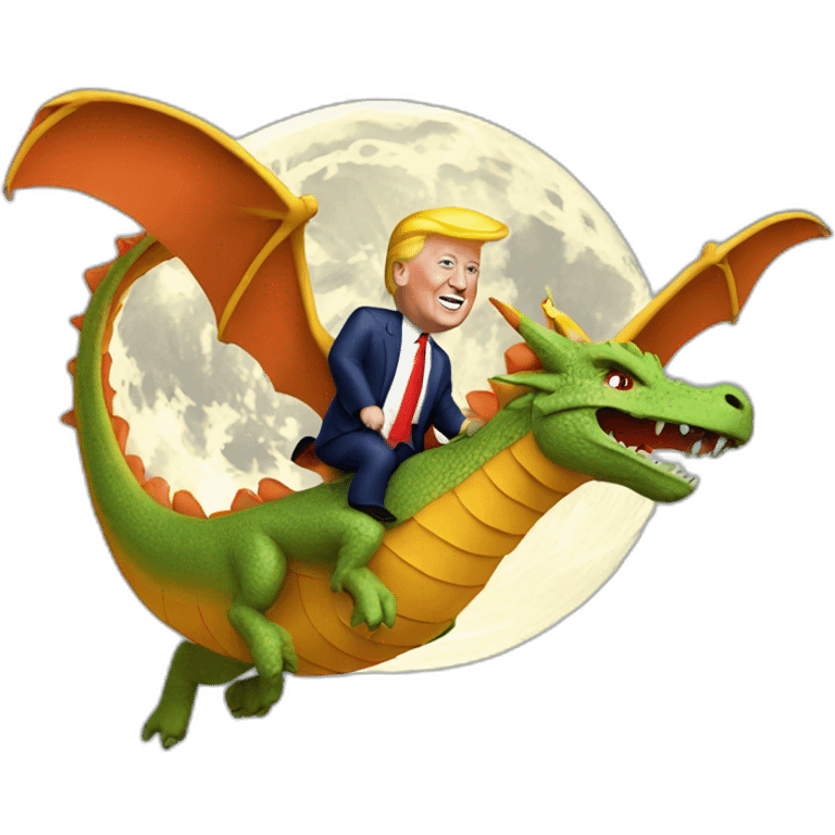 Trump flying to the moon on a dragon emoji