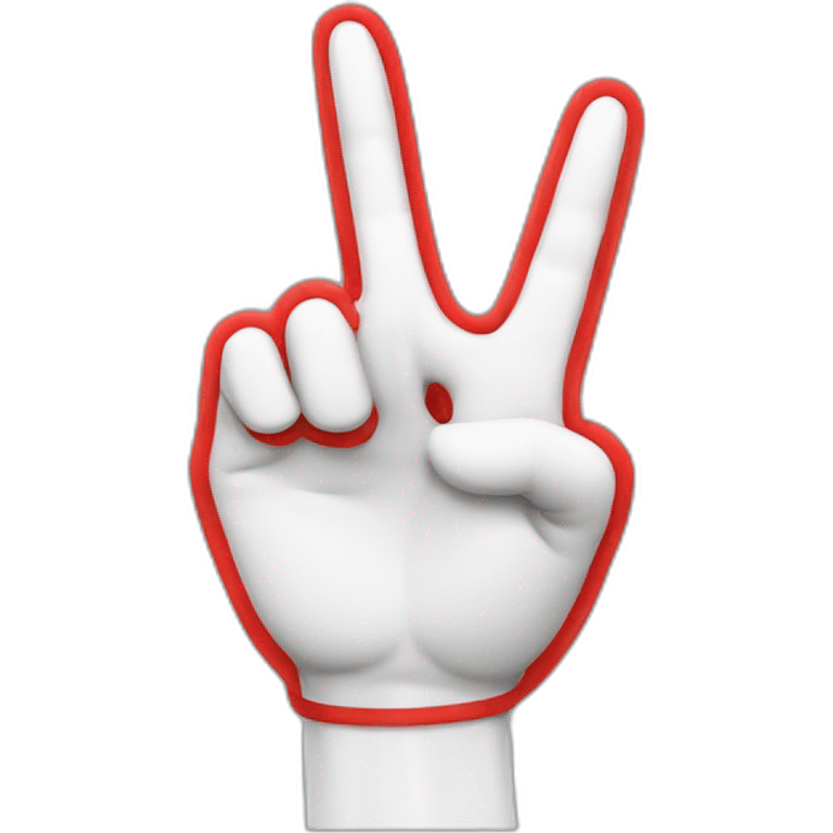 white 3d cartoon hand doing peace sign with a red string around the pointy finger emoji