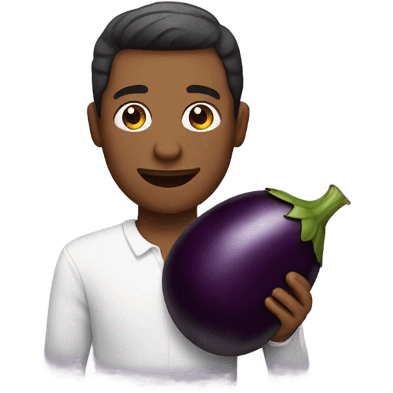 Man holding a eggplant emoji