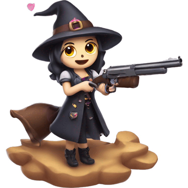 A cute gun witch shoot with hearts ios style emoji