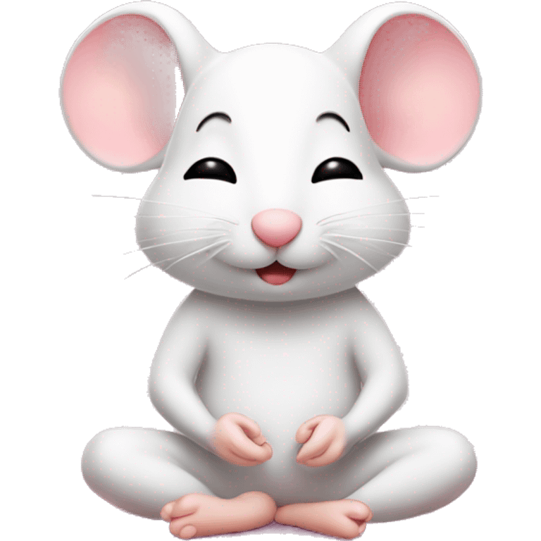 Cute little white mouse meditating with eyes closed on a pink yoga mat  emoji