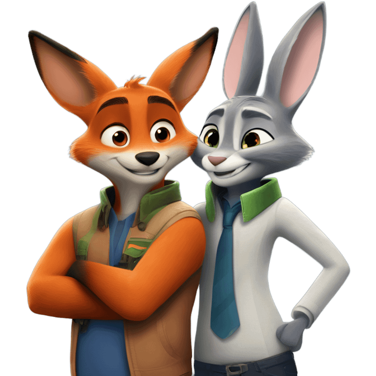 Nick Wilde the orange fox from Zootopia and Judy Hopps the grey bunny from Zootopia hugging each other emoji