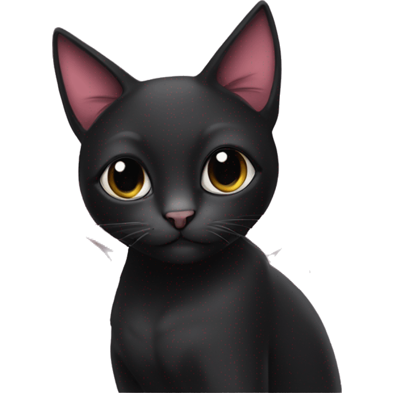 black toxedo cat with a pink flower behind one ear emoji