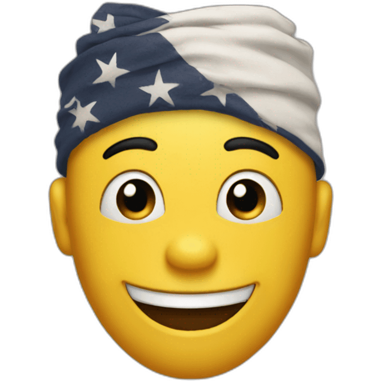 A happy face emoji with a bandana on his head emoji