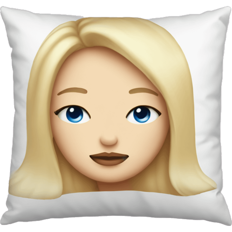 Girl with blond hair and blue eyes and plump lips sleeps on pillow emoji