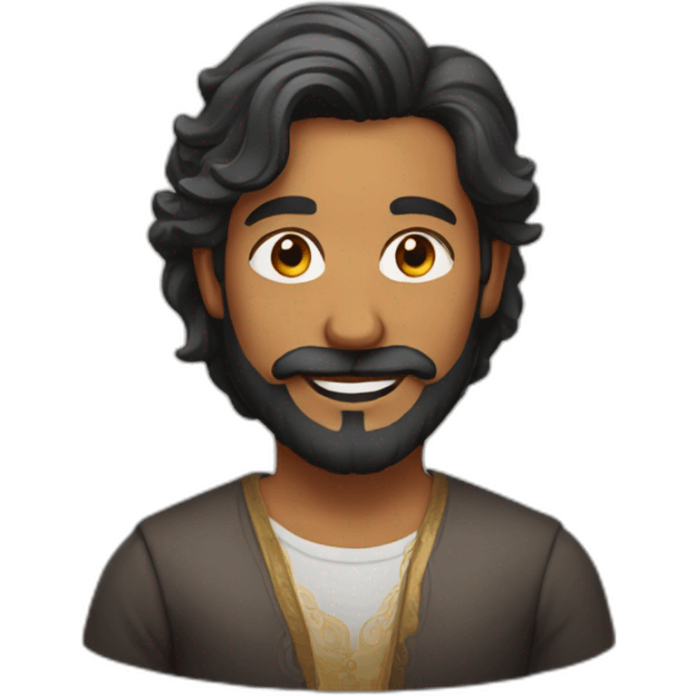 Indian man with long wavy hair and well groomed beard emoji