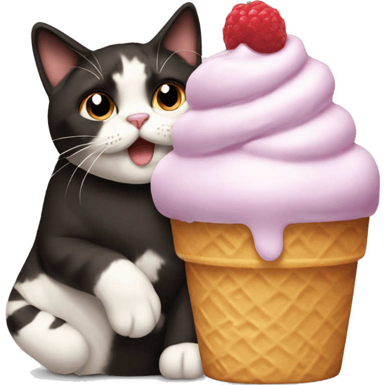 Icecream with Fat dark calico cat emoji