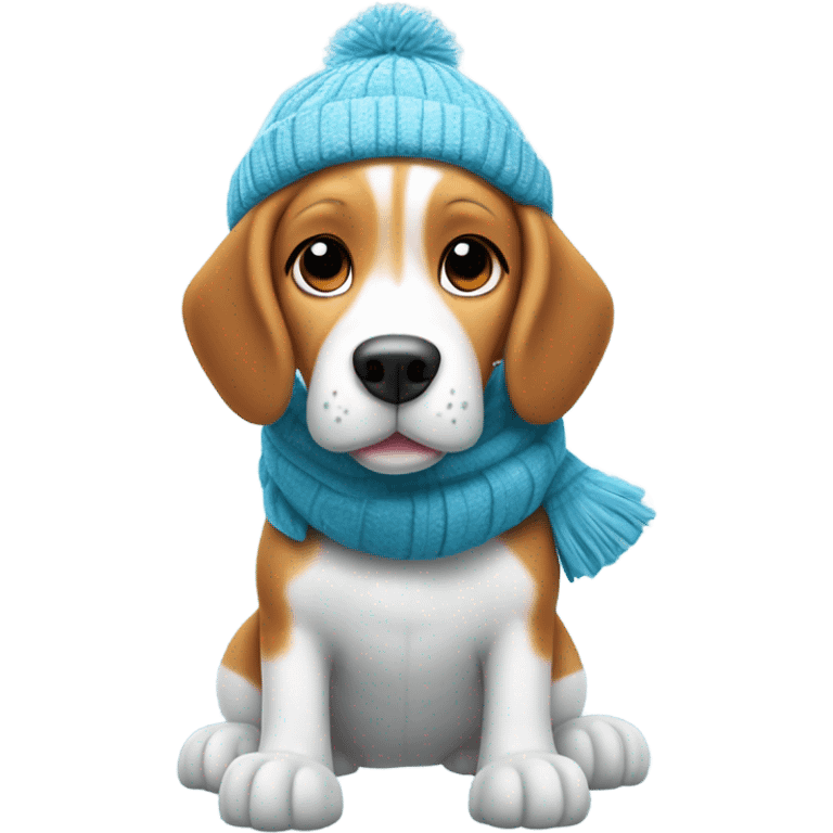 Beagle with winter clothes and snowball fight emoji