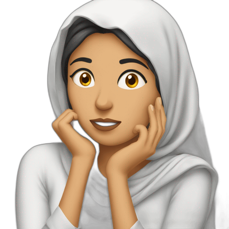 Arab woman thinking hard with hand on chin emoji