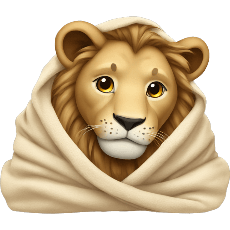 lion  cozy in beige blanket emoji