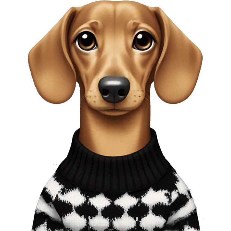 Dachshund wearing black and white Sweater with chanel logo  emoji