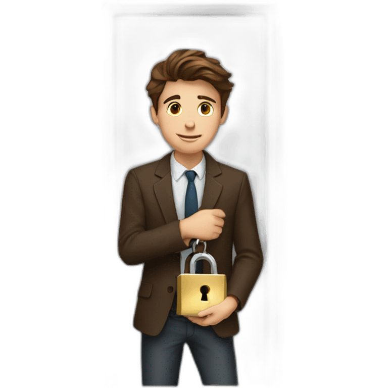 Classy young man brown-haired, struggling to get a key into a lock. emoji