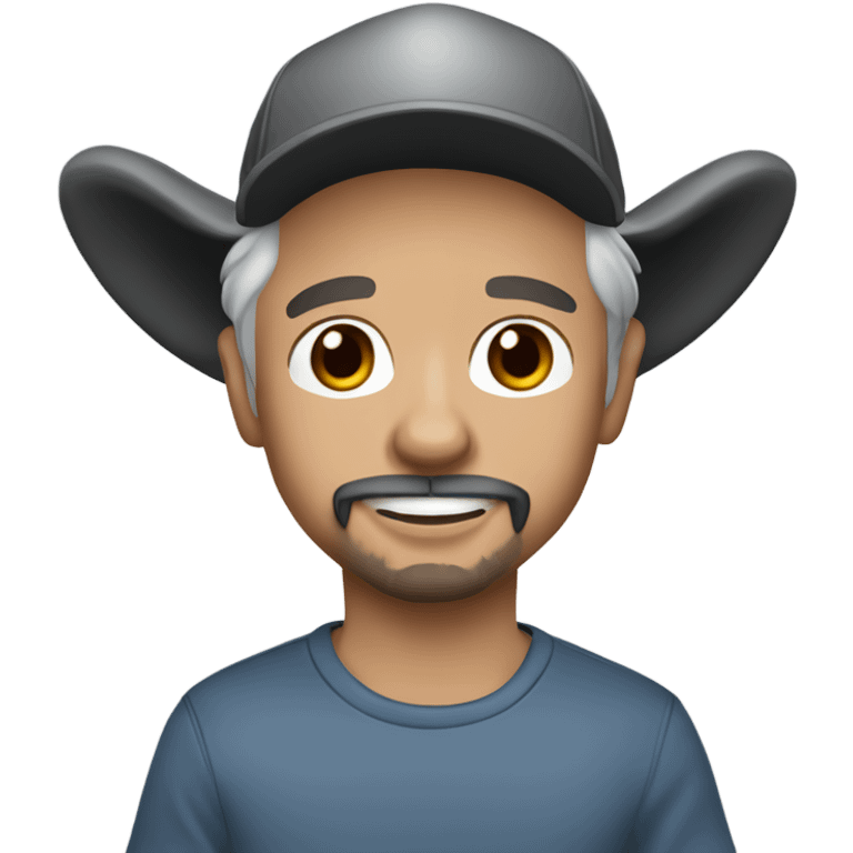 man blue eyes gray hair gray goatee ball cap holding chihuahua with long black hair emoji