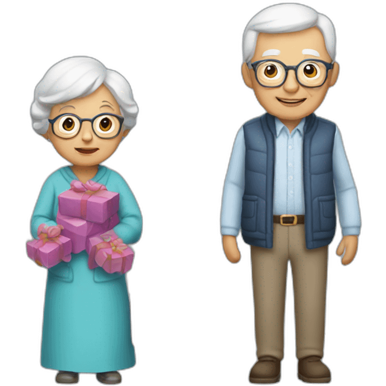 Granny with grandfather gate gifts  emoji