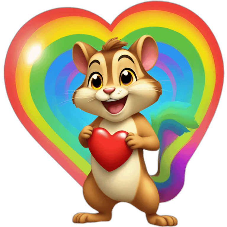 Colorful chipmunk happy smiling goving away a big red heart rainbow emoji