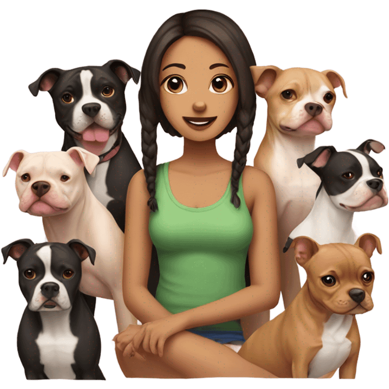 a girl with 4 pitbull and two chihuahua  emoji