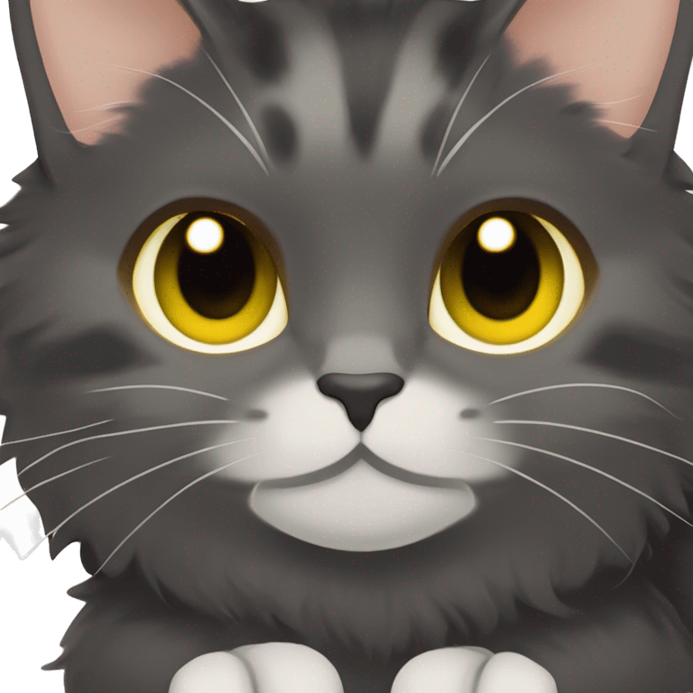 dark gray tortoiseshell cat with yellow eyes, cat sitting on the hands of a girl with brown hair and green eyes emoji