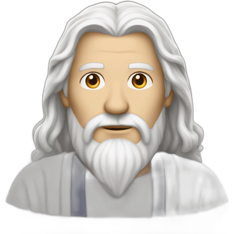 a man with long white hair with broad shoulders dressed in white about 35 years old wizard but without a cap . emoji