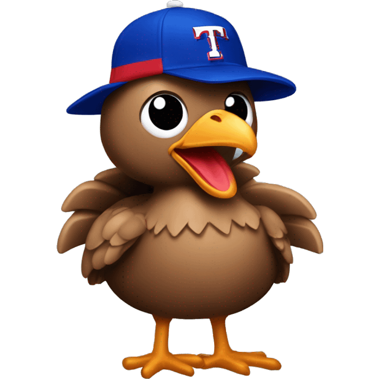 Turkey wearing a Texas Rangers jersey and hat emoji