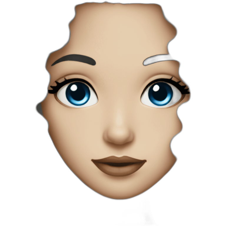 a white woman with curly black hair and blue eyeliner black eyes emoji